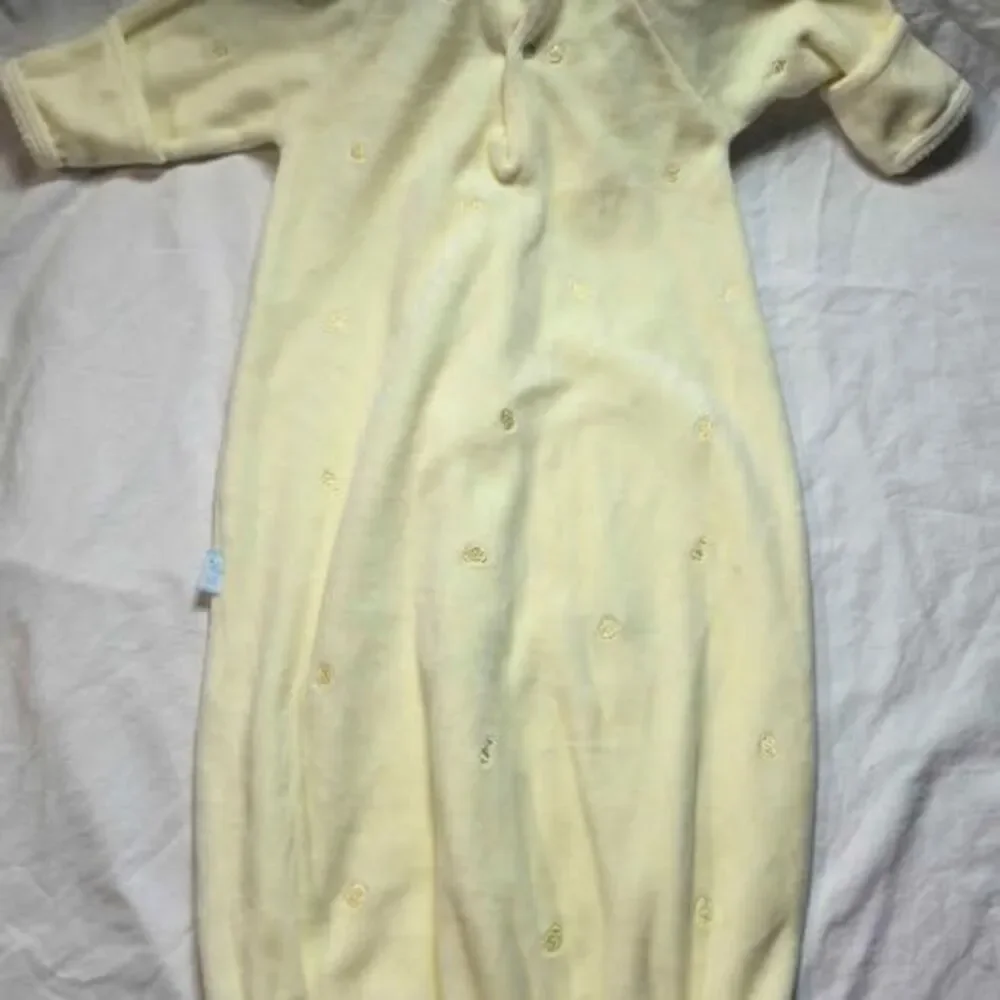 vintage baby sleep sack, gown Le Top brand Pastel yellow velour newborn animals